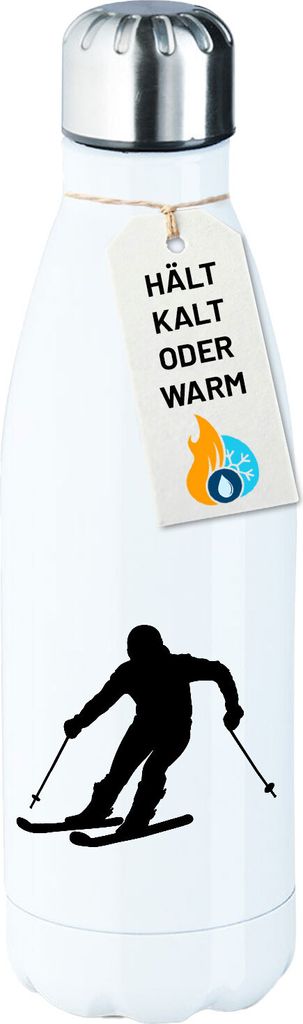 Huuraa Trinkflasche Skifahren Silhouette 500ml White Edelstahl Wasserflasche Trinkflasche Geschenkidee