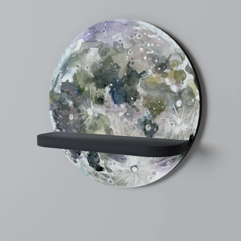 Étagère ronde noire MOON WANDER en métal noir mat au design géométrique