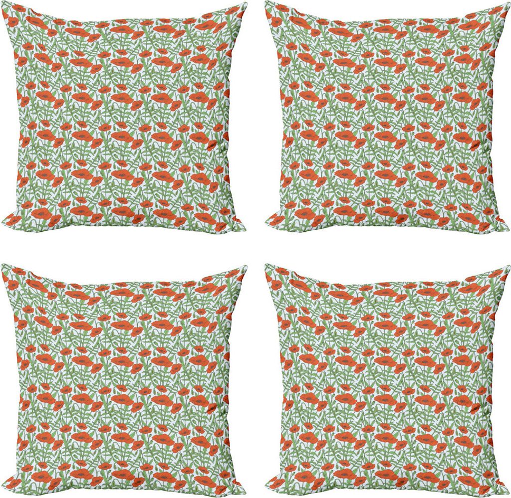 ABAKUHAUS Blume Kissenbezug Set (4 Stück), Spring Season Frische Mohnblumen, Moderner Doppelseitiger Digitaldruck, 40 cm x 40 cm, Baby Blue Vermilion
