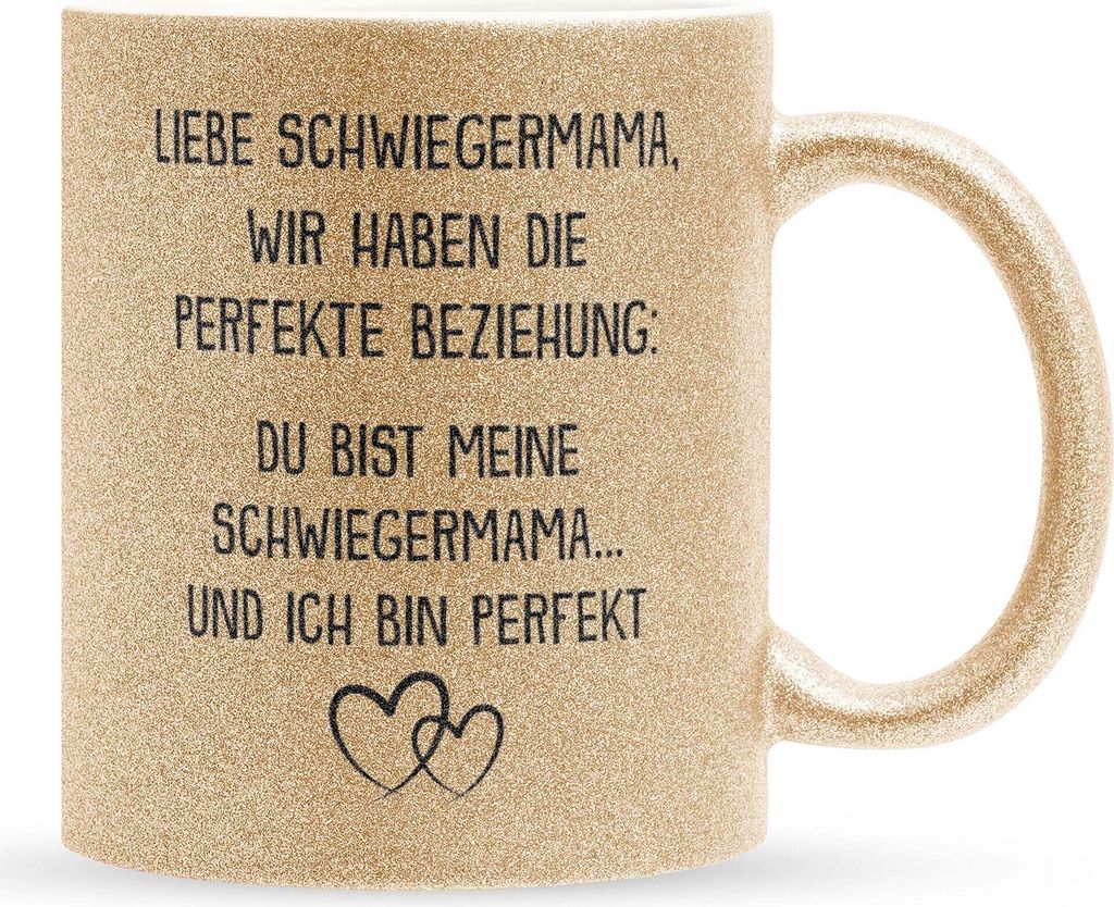 22Feels Glitzertasse Gold Schwiegermama Geschenk Hochzeit Geburtstag Muttertag Weihnachten Frauen Mutter der Braut des Bräutigams Kaffeetasse Hafe...