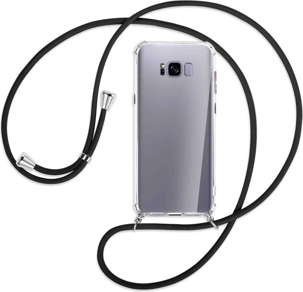 Handykette Backcover-Schutzhülle mit Band (Metall silberfarben) für Samsung Galaxy S8 Plus - schwarz