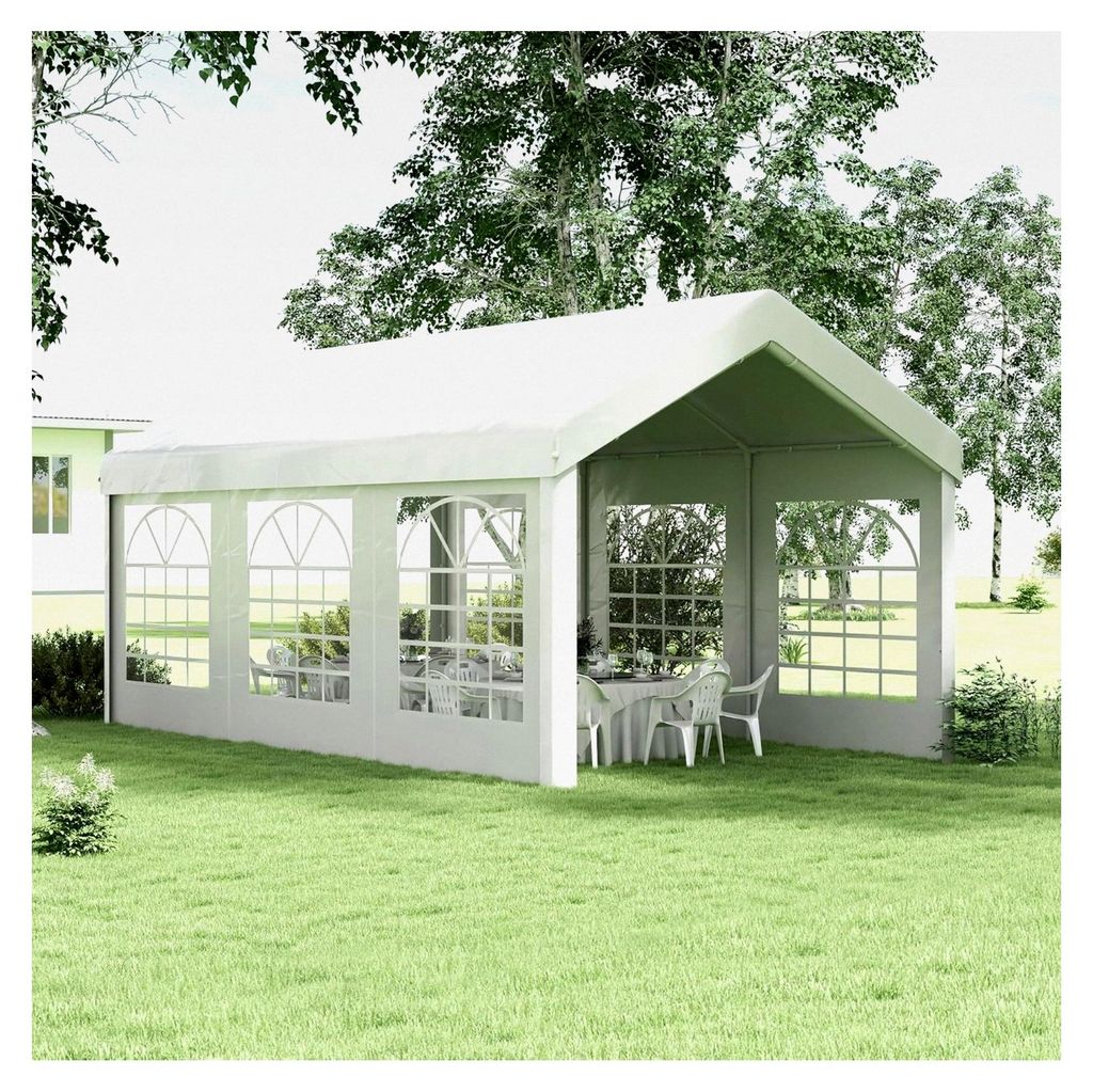 Seitenwand mit Fenster für Pavillon ca. 6 x 2 m, Ersatzwand für Partyzelt, Weiß
