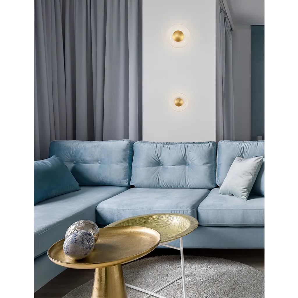 Applique murale LED design en métal doré et verre transparent pour salon