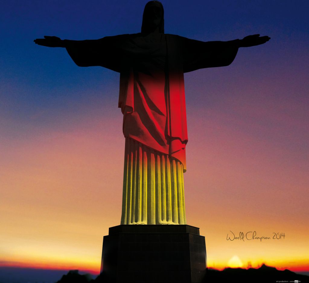 Fußball Kunstdruck Bild - Deutschland Weltmeister 2014, Cristo In Schwarz, Rot, Gold (40 x 40 cm)