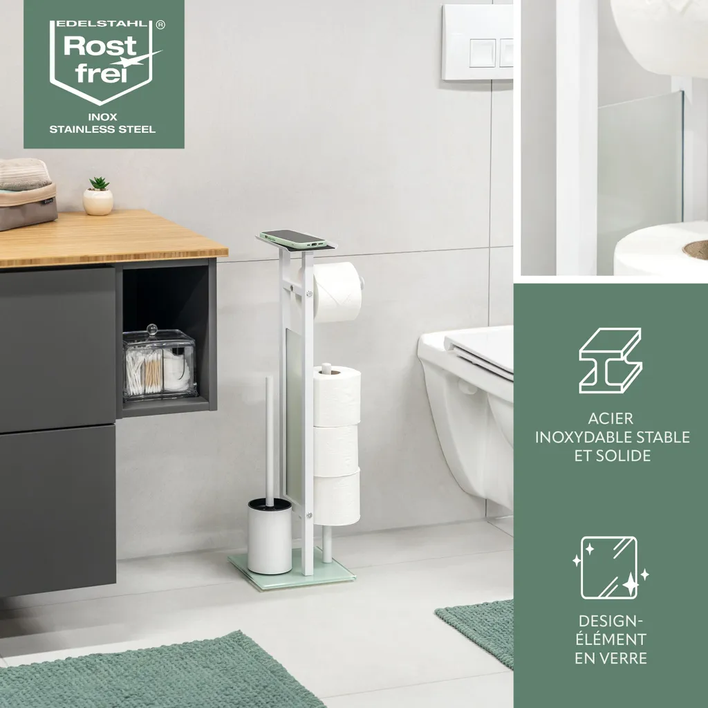 Combiné Brosse WC et Porte-Papier Toilette 4en1 eluno Design Moderne