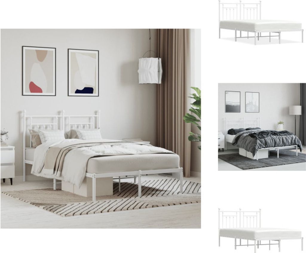 vidaXL Bettgestell mit Kopfteil Metall Weiß 120x200 cm - Betten & Bettgestelle