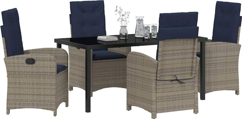 vidaXL Garten Essgruppe mit Kissen 5 pcs Grau Poly-Rattan