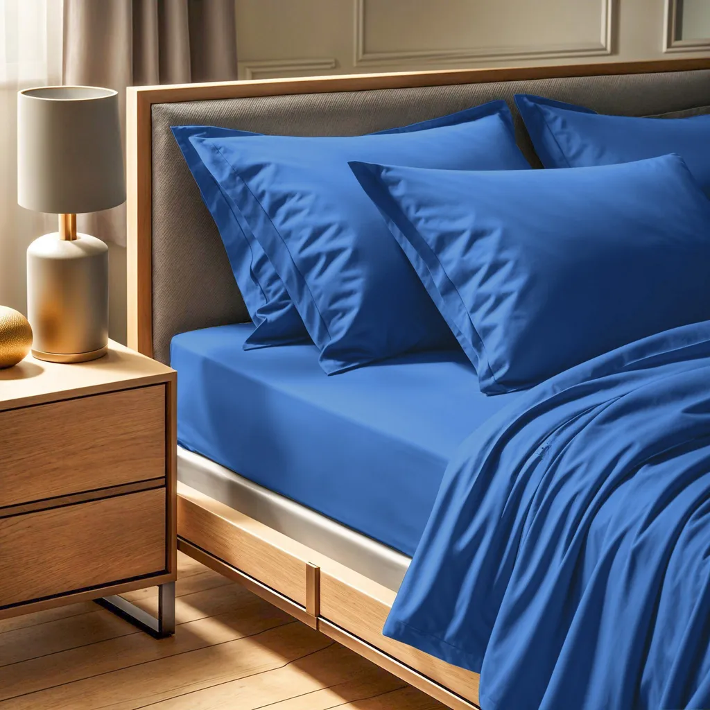 Linge de Lit : Drap Housse 180x200 100% Coton Bleu pour Grand Matelas