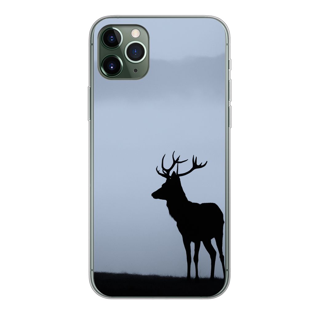 MuchoWow Handyhülle Schutzhülle Hülle für iPhone 11 Pro Max Hirsch - Nebel - Silhouette Silikon Softcase Handy Hülle - Schutz