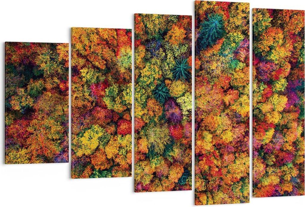 Bild auf Leinwand - Leinwandbild - 5 Teile - Herbst Perspektive Vogel - 150x100cm - Wand Bild - Wanddeko - Wandbilder - Leinwanddruck - Bilder - Wa...