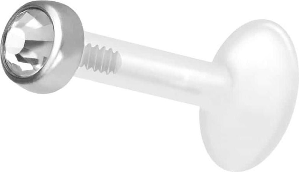 Ohrpiercing, Nasenpiercing PTFE Labret mit Innengewinde + Titan-Aufsatz KRISTALLDISC Silber Stablänge: 5mm | Stabstärke: 1,2mm | Discgröße: 3mm