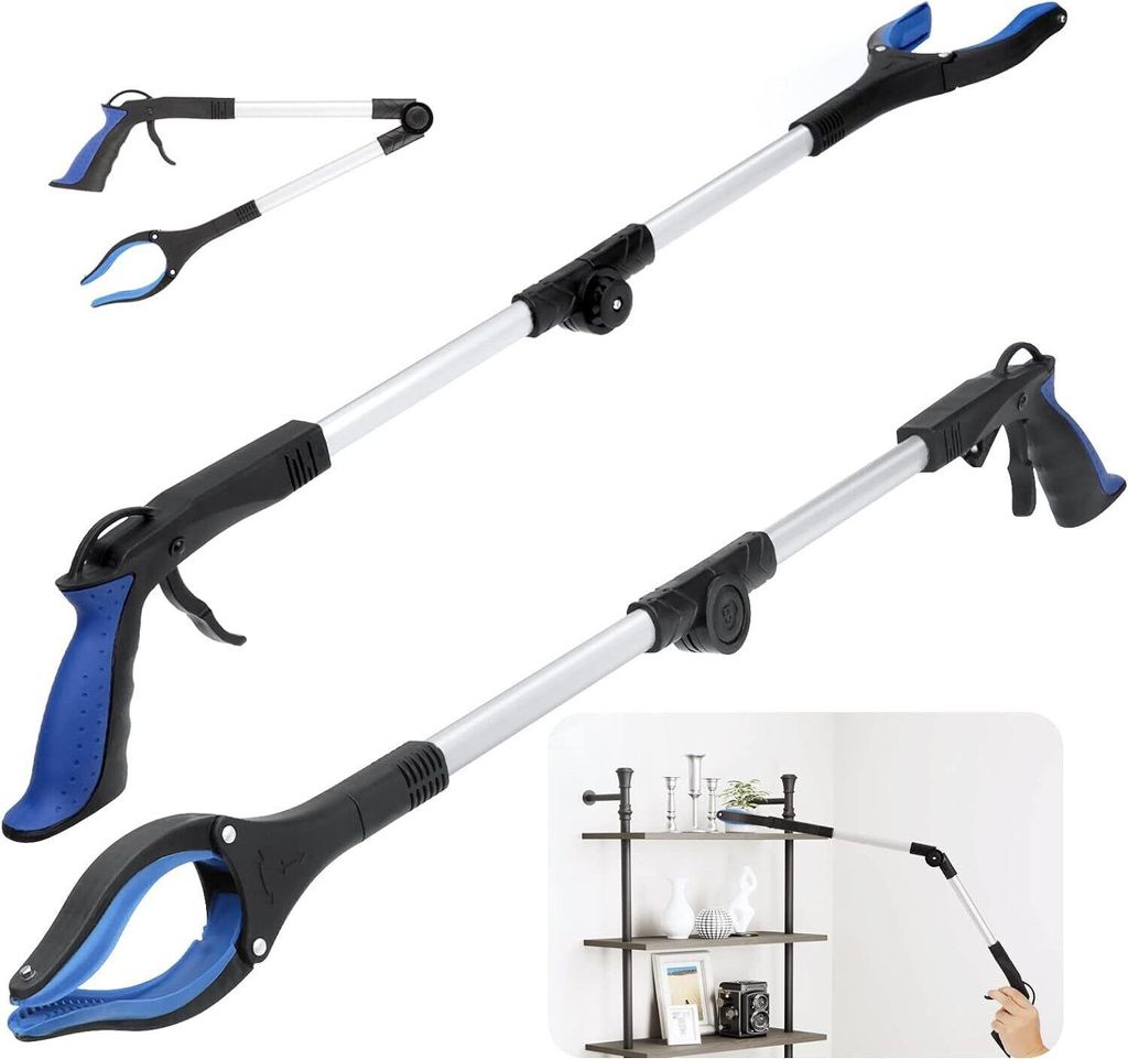 Greifzange, 2 Stück Greifhilfe mit Magnet, Müllgreifer, Abfallzange, Faltbare Greifzange für Senioren - 81cm