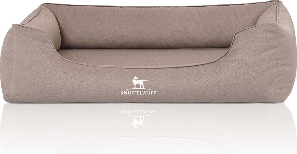 Knuffelwuff Orthopädisches Wasserabweisendes Hundebett Leon aus Velours mit Handwebcharakter Übergröße XXXL 155 x 105cm Beige/Grau