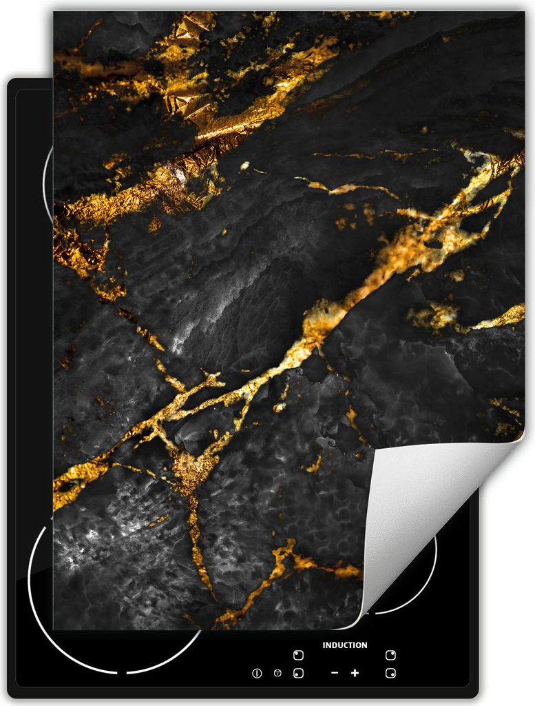 DarHaus Herdabdeckplatte Einteilig Küche Abdeckplatte für Glaskeramikfeld Abdeckung Induktionskochfeld Aufrollbare Matte 40x52 cm, Marmor - Gold