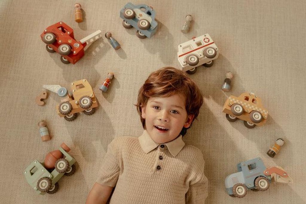 Little Dutch Holz Spielzeugauto Taxi mit Gummirädern für Kleinkinder ab 12 Monaten