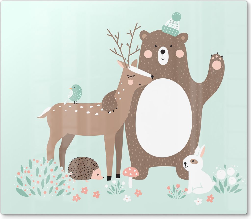 DEQORI Herdabdeckplatte Glas 1-tlg 'Waldtierfreunde' Abdeckplatte Küche Glaskeramikkochfeld Herd