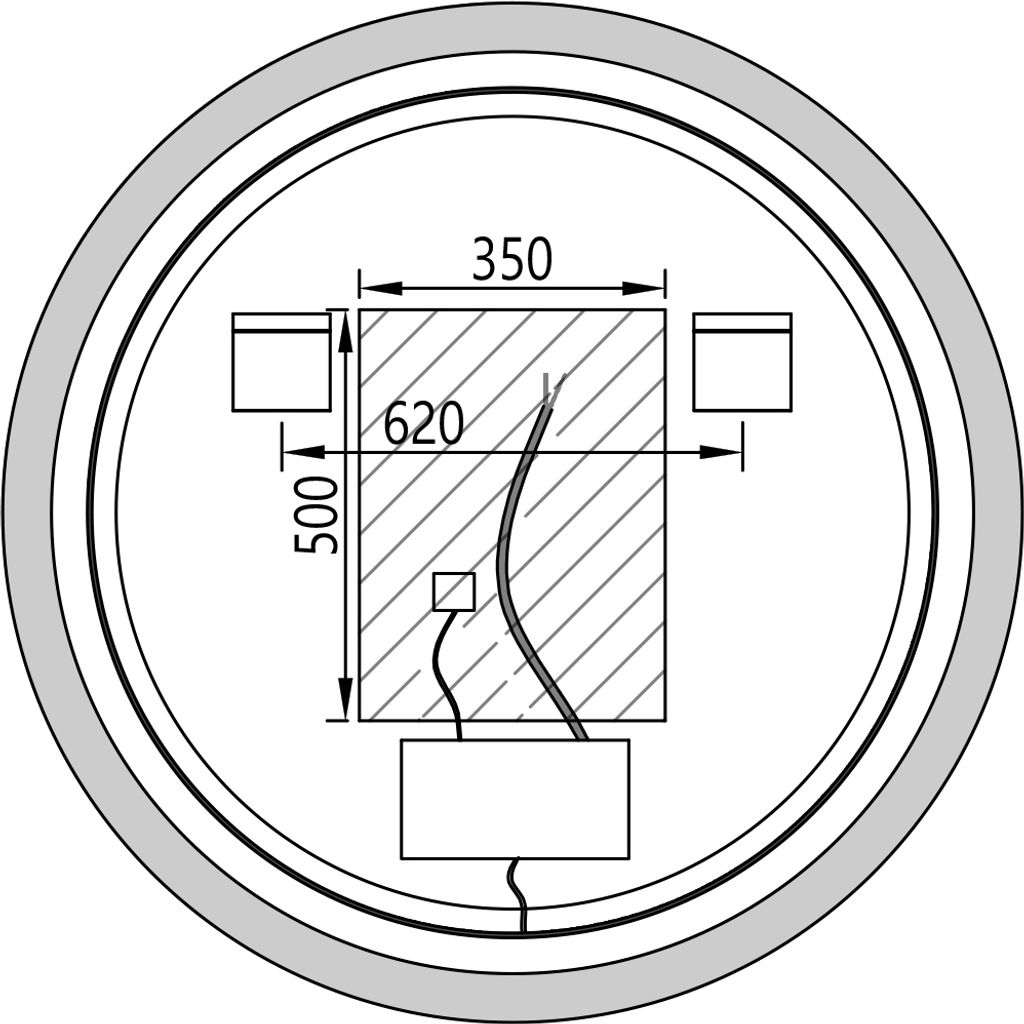 LED Lichtspiegel 8232 - 2.0 rund - Aluminiumrahmen - Schwarz, matt - Sandgestrahlt - Digitaluhr - Größe wählbar, Spiegel rund (Durchmesser):Ø 1...