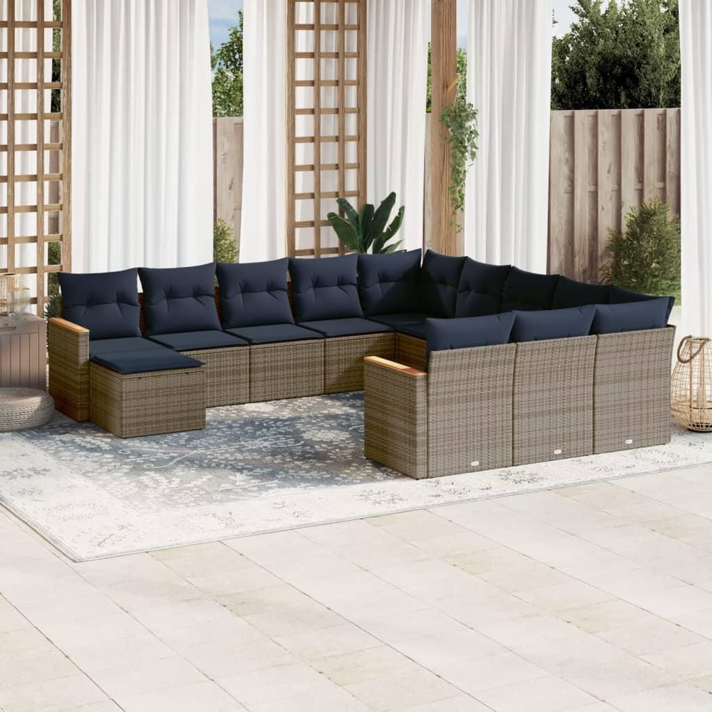 Maison Exclusive - 12-teiliges Gartensofa-Set mit Kissen, grau, Polyrattan