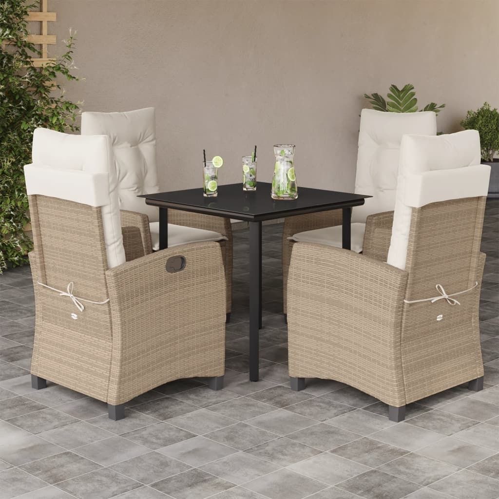 Maison Exclusive - 5-tlg. Garten-Essgruppe mit Kissen Beige Poly Rattan