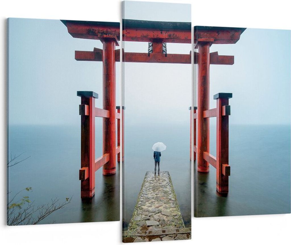 Bild auf Leinwand - Leinwandbild - 3 Teile - Itsukushima-Jinja Tempel Regenschirm - 95x80cm - Wand Bild - Wanddeko - Wandbilder - Leinwanddruck - B...
