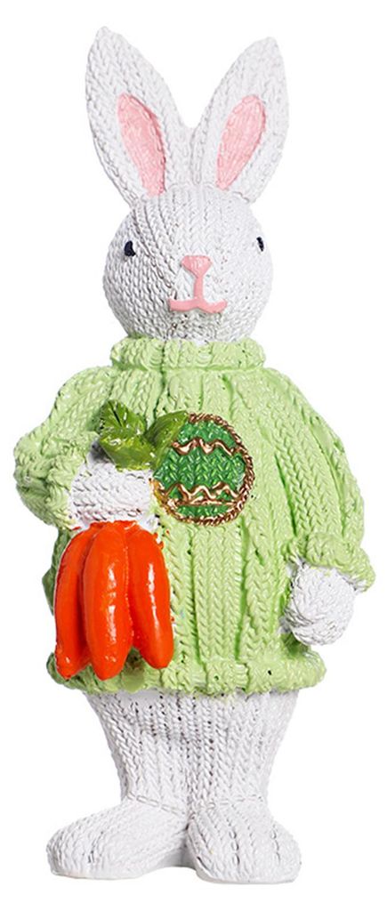 Osterhasenfigur aus Kunstharz, Hasenstatue mit Blumen/Karotten, Frühlings-Tischdekoration für Zuhause, Büro, Schreibtisch oder Regal