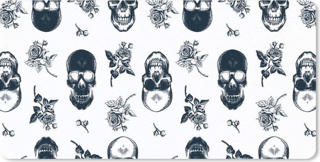 MuchoWow Mauspad Mousepad Teenager - Totenkopf - Rosen - Muster 60x30 cm - Mousepads - Maus Mat - Pad - Mausunterlage - Nachhaltig