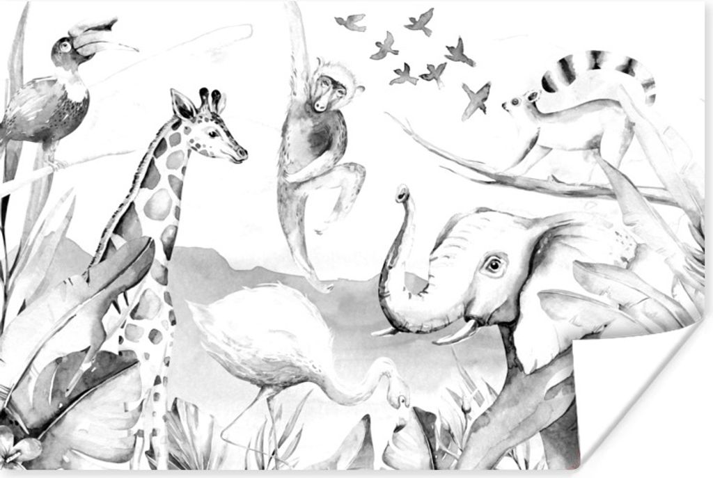 MuchoWow Poster Dschungel - Tiere - Aquarell - Jungen - Mädchen - Kinder - Kinder 60x40 cm - Schlafzimmerdekoration