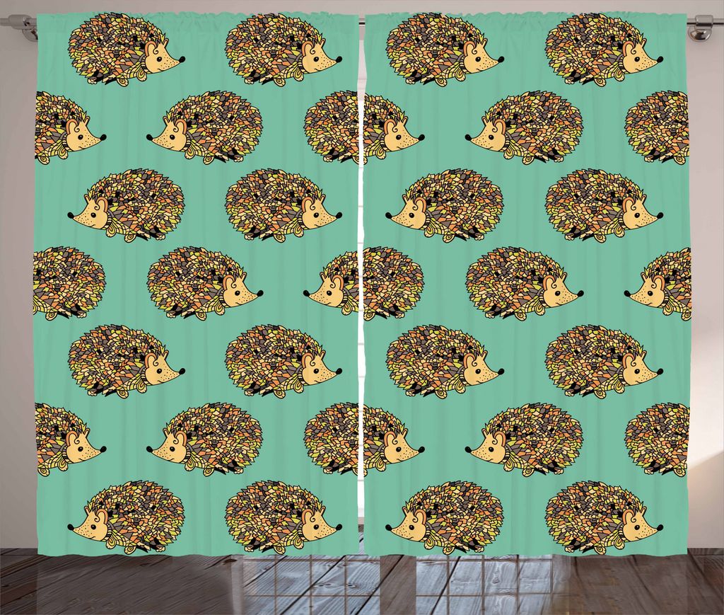 ABAKUHAUS Igel Rustikaler Gardine, Cartoon-Stil Spaß, Schlafzimmer Kräuselband Vorhang mit Schlaufen und Haken, 280 x 175 cm, Sea Green Mehrfarbig