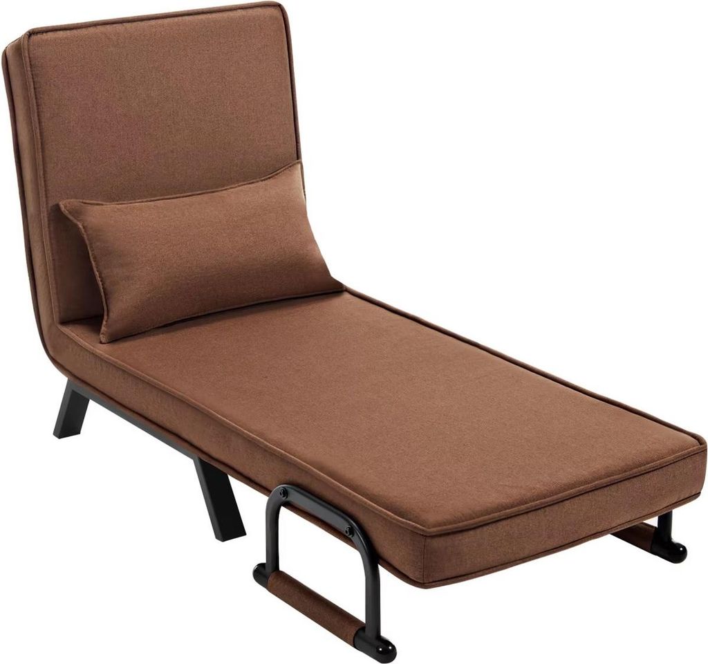 3-in-1 Schlafsessel – Verstellbarer Klappstuhl mit abnehmbarem Kissen – Linnen – Für Apartment oder Schlafsaal – Braun – Einzelplatz