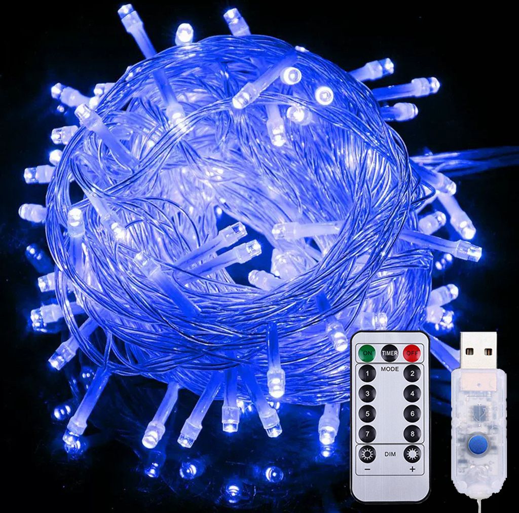 Lichterkette 10M 100 LED 8 Lichtmodi USB Wasserdicht mit Fernbedienung für Party Weihnachten Hochzeit Deko, Blau