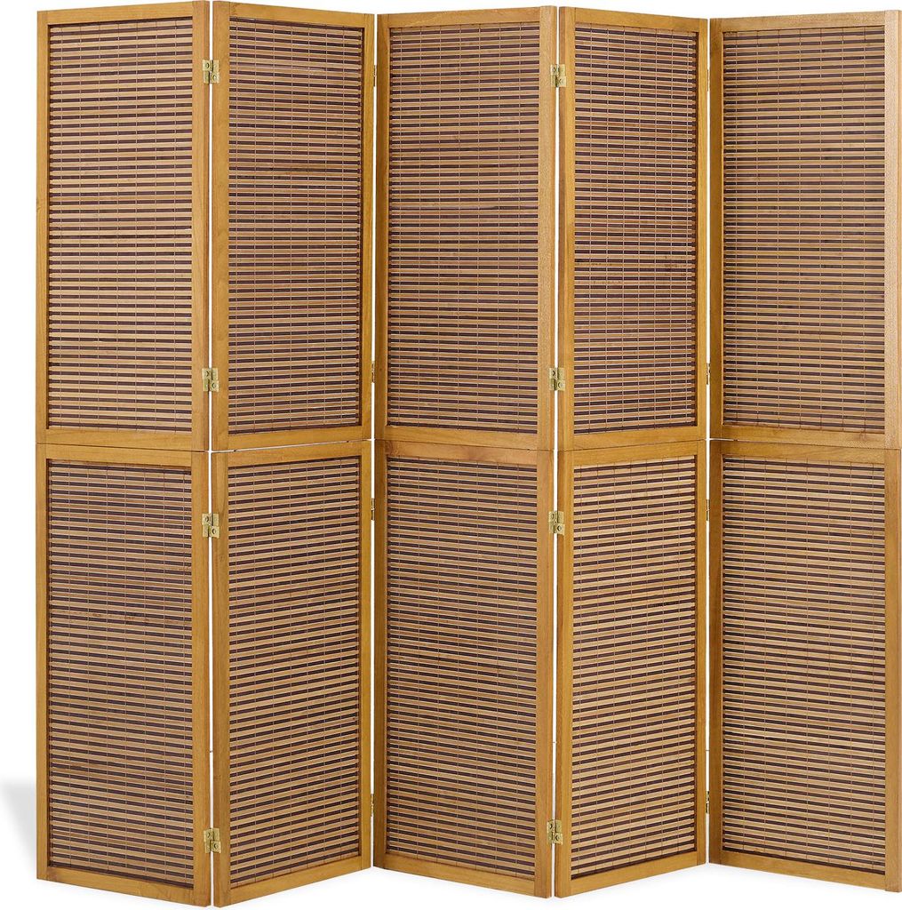 Homestyle4u Paravent Raumteiler Trennwand Sichtschutz 5 teilig Braun Holz Bambus