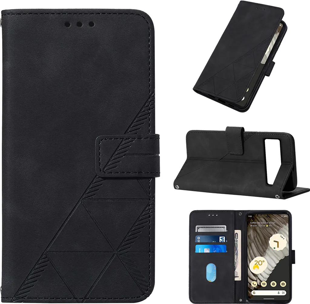 Cover Portafoglio Google Pixel 8 Professionale - Pelle Nera Goffrata