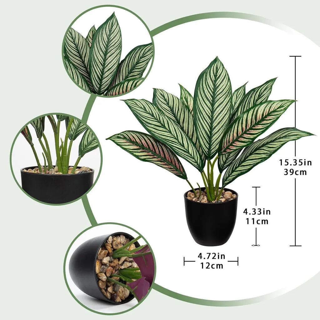 Calathea artificiel 33cm idéal pour décorer un bureau sans lumière