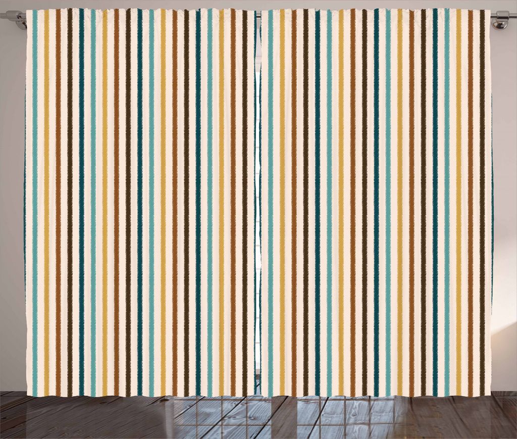 ABAKUHAUS Brown und Blau Rustikaler Vorhang, geometrische Scribbles, Wohnzimmer Universalband Gardinen mit Schlaufen und Haken, 280 x 245 cm, Mehrf...