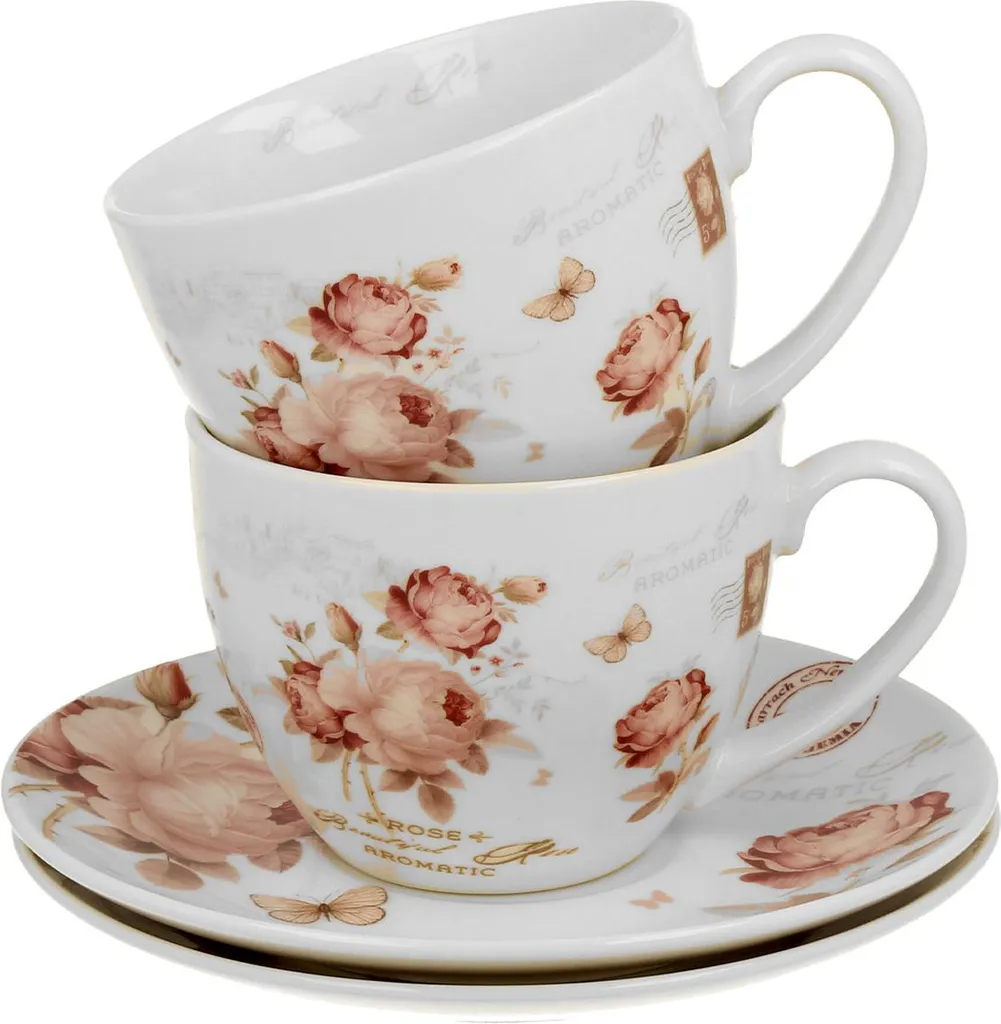 Tazze da Tè DUO in Porcellana 270ml - Set Regalo Floreale per la Casa - 4