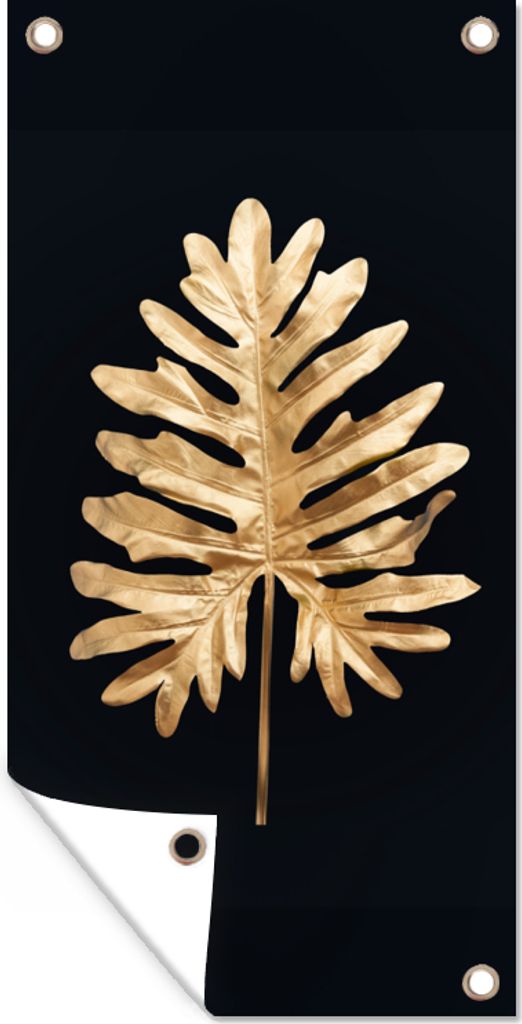 MuchoWow 40x80 cm Outdoor-Poster Gartendeko Sichtschutz Garten Poster für den Garten Blätter - Herbst - Gold - Schwarz - Natur - Luxus