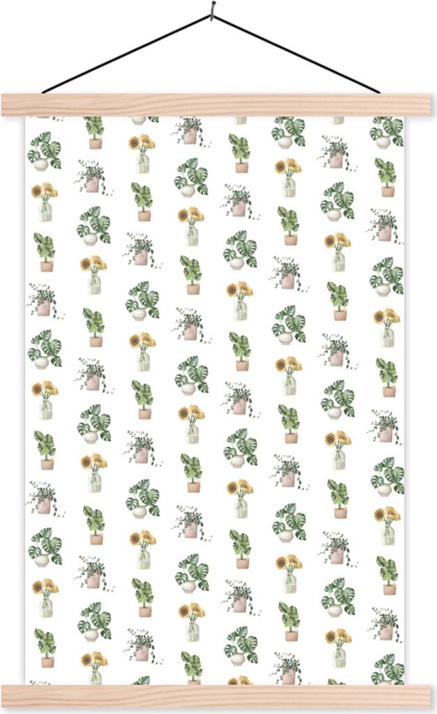 MuchoWow Textilposter Pflanzen - Pastell - Muster 40x60 cm mit holzfarbenen Rahmen - Poster
