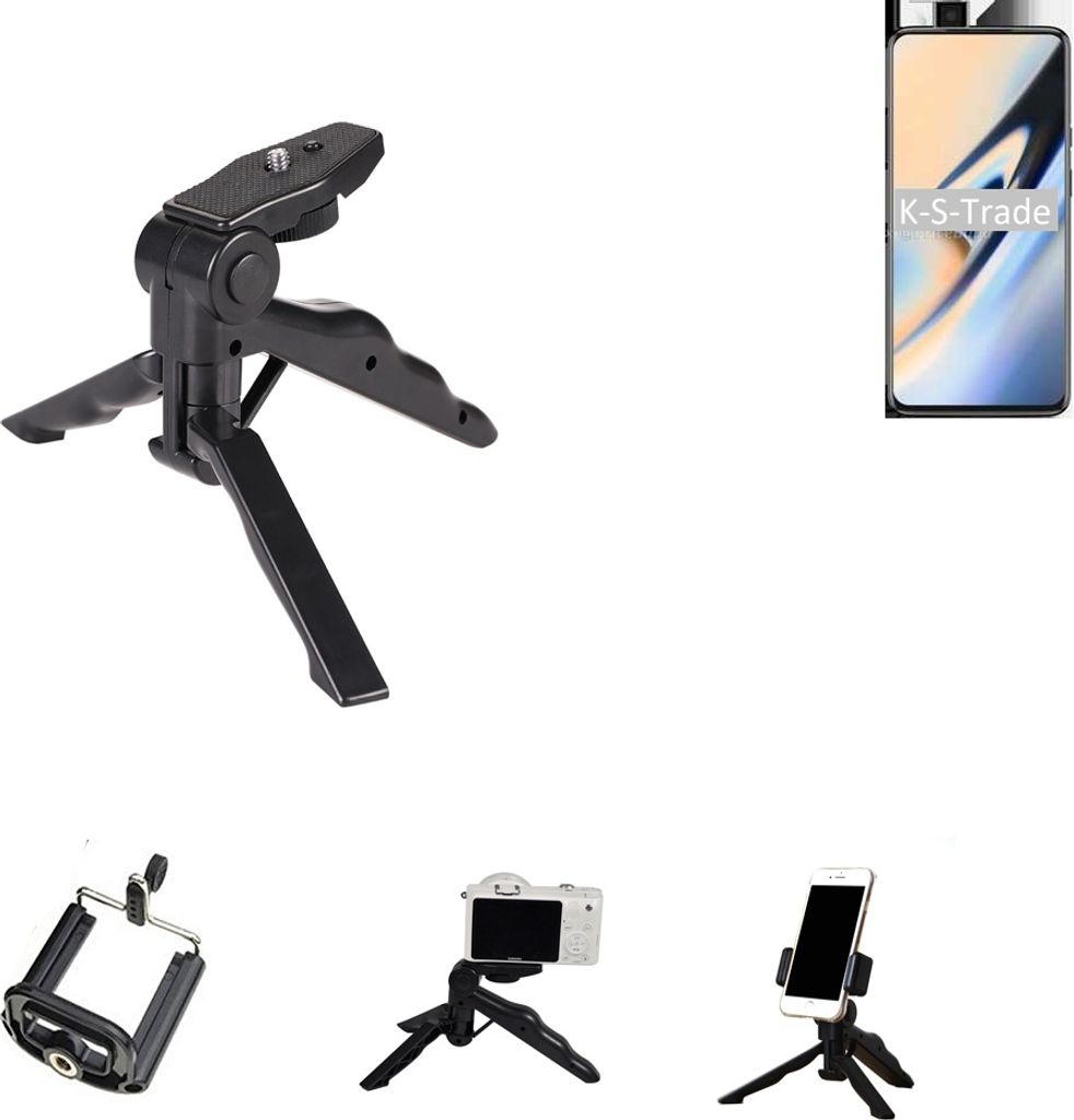K-S-Trade Stativ Tisch-Ständer Dreibein Handy-Stativ Ständer kompatibel mit OnePlus 7 Mini-Stativ Smartphone Tripod Handy-Stativ aus Plastik schwarz