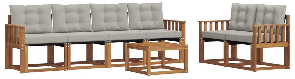 vidaXL Outdoor-Sofagarnitur mit Kissen 7 pcs Natürlich und Hellgrau