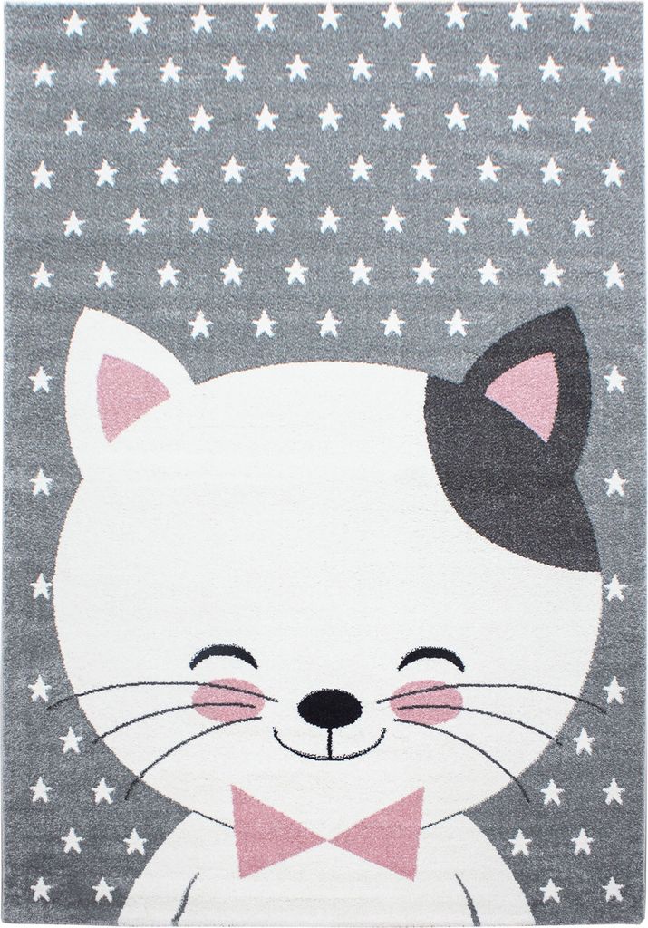 Villa Möbel Kidaro Kinderzimmerteppich, Kinderteppich, Niedliches Katze design, Farbe:Pink, Grösse:120x170 cm