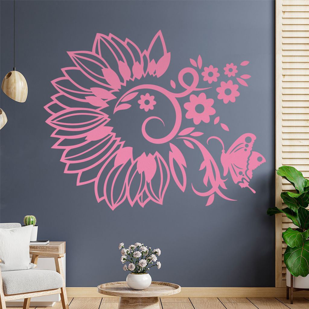 Falter Schmetterling Blüte Wandtattoo in 6 Größen - Wandaufkleber Wall Sticker - Dekoration, Küche, Wohnzimmer, Schlafzimmer, Badezimmer
