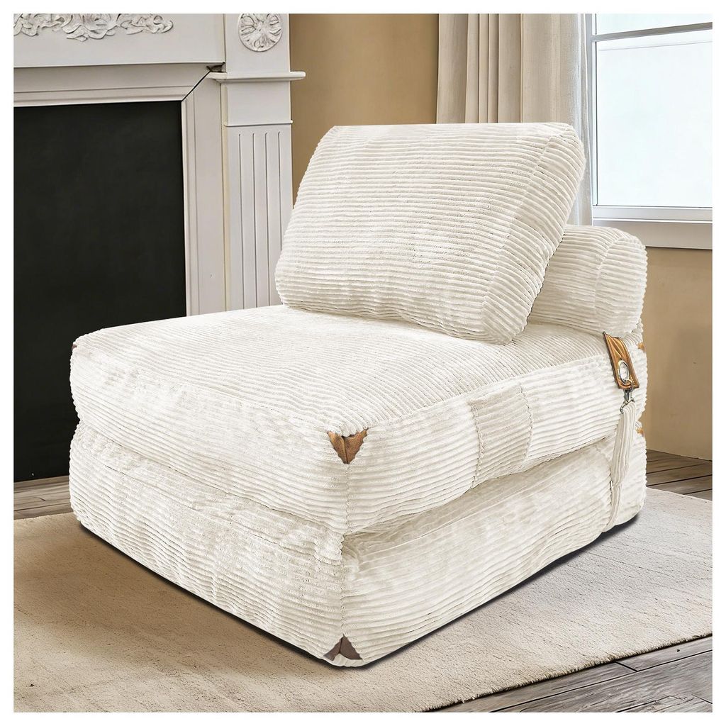 okwish Loungesessel Platzsparendes Sofa Einsitzer Modulares Sofa Abgerundetes Design für Wohnzimmer Flanelloptik Weiß