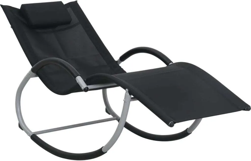 Lettino Prendisole Textilene Nero The Living Store con Cuscino Comfort