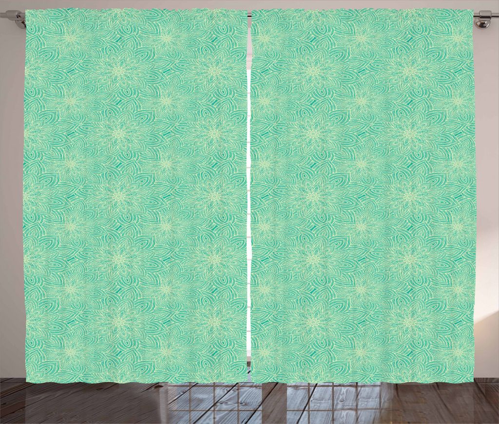 ABAKUHAUS Blumen Rustikaler Vorhang, Überlappende Mandala-Runden, Wohnzimmer Universalband Gardinen mit Schlaufen und Haken, 280 x 225 cm, Meeresg...