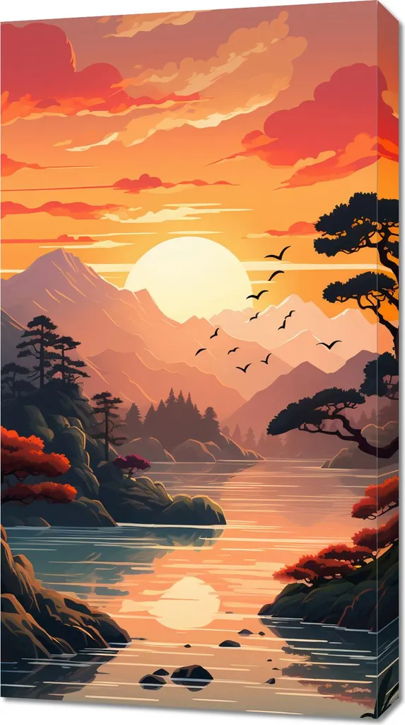 Decorazione Parete: Quadro 50x90 Tramonto Dorato per Casa Moderna - 1