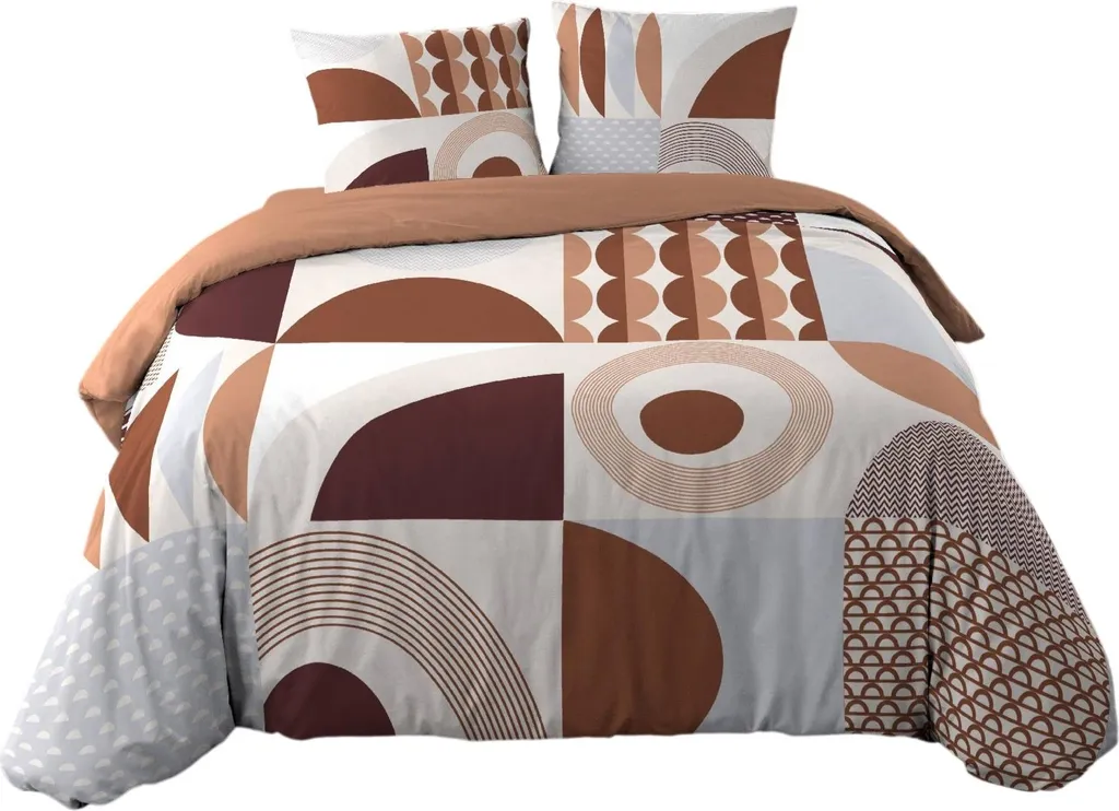 Housse de couette géométrique terracotta : parure de lit chic 220x240