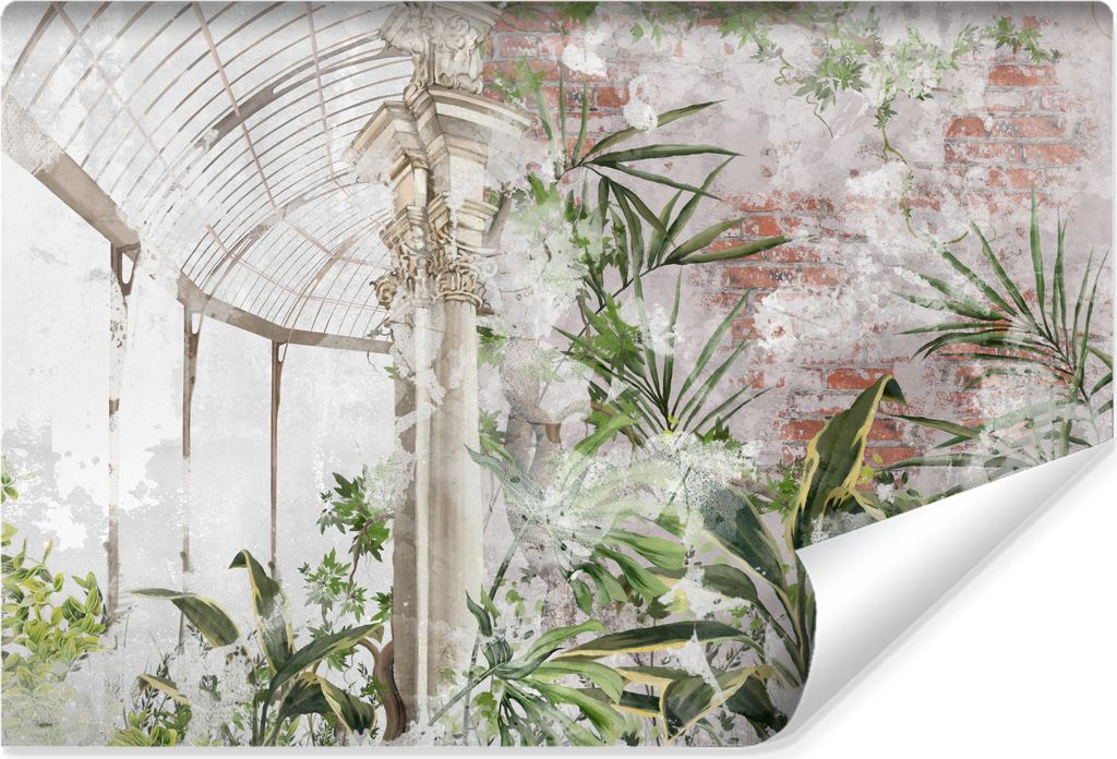 Muralo Selbstklebende Fototapete PFLANZEN Ziegel Abstraktion Vintage Stil Br. 300cm x Hö. 210cm