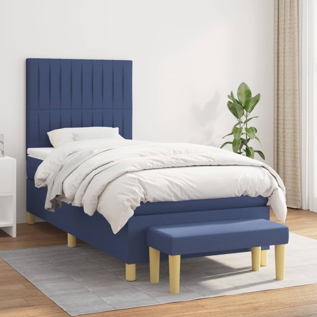 Cloris Designermöbel Boxspringbett mit Matratze Blau 100x200 cm Stoff 2024 Neu