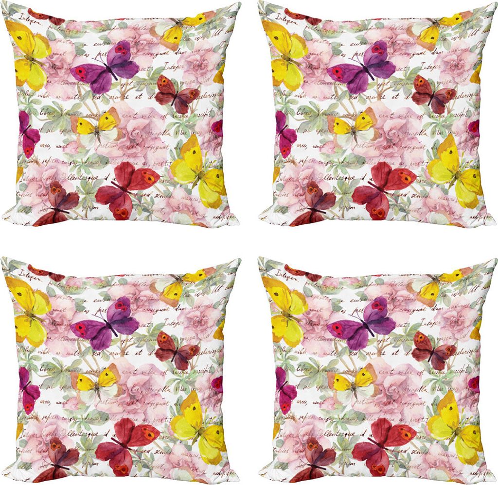 ABAKUHAUS Schmetterlinge Kissenbezug Set (4 Stück), Love Letters Romantic, Moderner Doppelseitiger Digitaldruck, 60 cm x 60 cm, Mehrfarbig