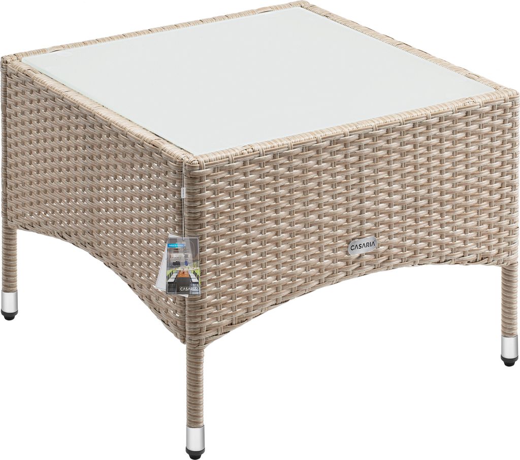 CASARIA Polyrattan Beistelltisch 58x 58x 42 cm Höhenverstellbare Füße 5mm Sicherheitsglas Wetterfest Gartentisch Balkontisch Kaffeetisch Outdo...